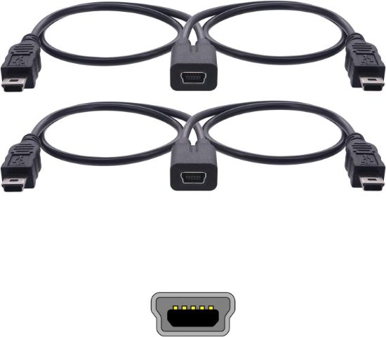 Picture of ARECORD for Garmin USB Split Adapter Cable - Car Charger Splitter Mini USB Female to Dual Mini USB Male Port Dash Cam Radar Detector MP3 MP4 Wireless Speaker GPS Charging Cable Extension Cord (2PCS)