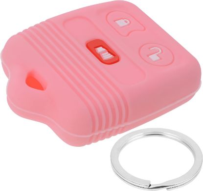 Picture of iSaddle for Ford 3 Buttons Key Fob Silicone Case - Keyless Entry Remote Control Car Key Fob Protector for Ford E150 E250 E350 F150 F250 F350 Escape Explorer Focus Fusion Lincoln Mercury Mazda (Pink)
