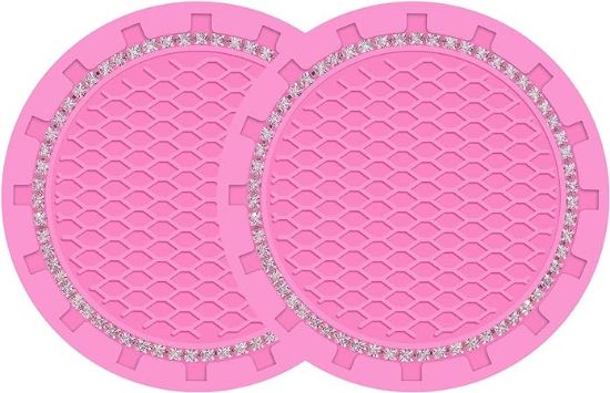 Picture of iSaddle Bling Car Cup Holder Insert Coaster for Women's Auto Interior Accessories & Crystal Rhinestone Ring for Engine Ignition Button - Glitter Shining Girl's Vehicle Decoration(2.75" Diameter/Pink)