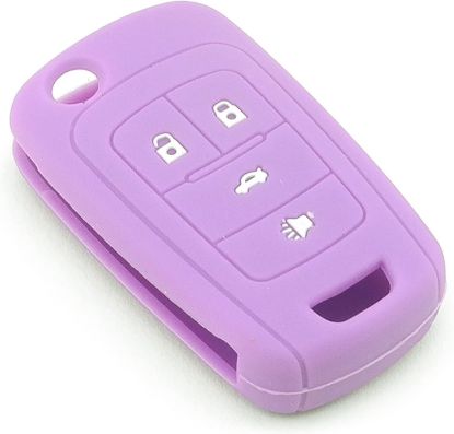 Picture of iSaddle Silicone Protecting Vehicle Remote Start Key Case Cover Fob Holder for Chevrolet 4 Button Camaro Cruze Equinox Malibu Orlando Sonic (Purple)