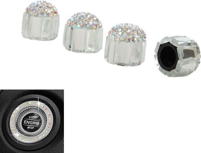 Picture of iSaddle Handmade Crystal Bling Car Tire Valve Stem Cap for Women's Auto Exterior Accessories & Rhinestone Ring for Engine Ignition - Auto Tyre Air Stems Dust Cover Fits All Vehicles (4PCS Colorful)