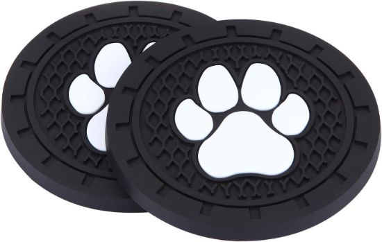 Picture of iSaddle Dog Paw Car Cup Holders Insert Coaster Automotive Interior Accessories - Universal Vehicle Cup Coaster 5mm Thick Silicone Anti Slip Cup Mat for All Cars Boats Golf Cart (2.75" Diameter, 2PCS)