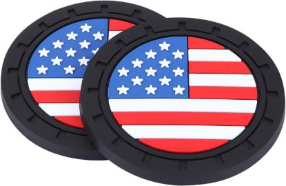 Picture of iSaddle American Flag US Flag Car Cup Holders Insert Coaster Automotive Interior Accessories - Universal Vehicle Coaster 5mm Thick Silicone Anti Slip Cup Mat for All Cars Boats (2.75" Diameter, 2PCS)